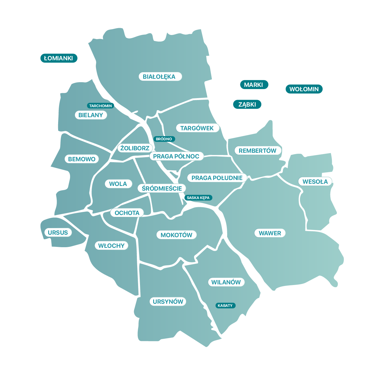 Mapa Warszawy i okolicznych miejscowości